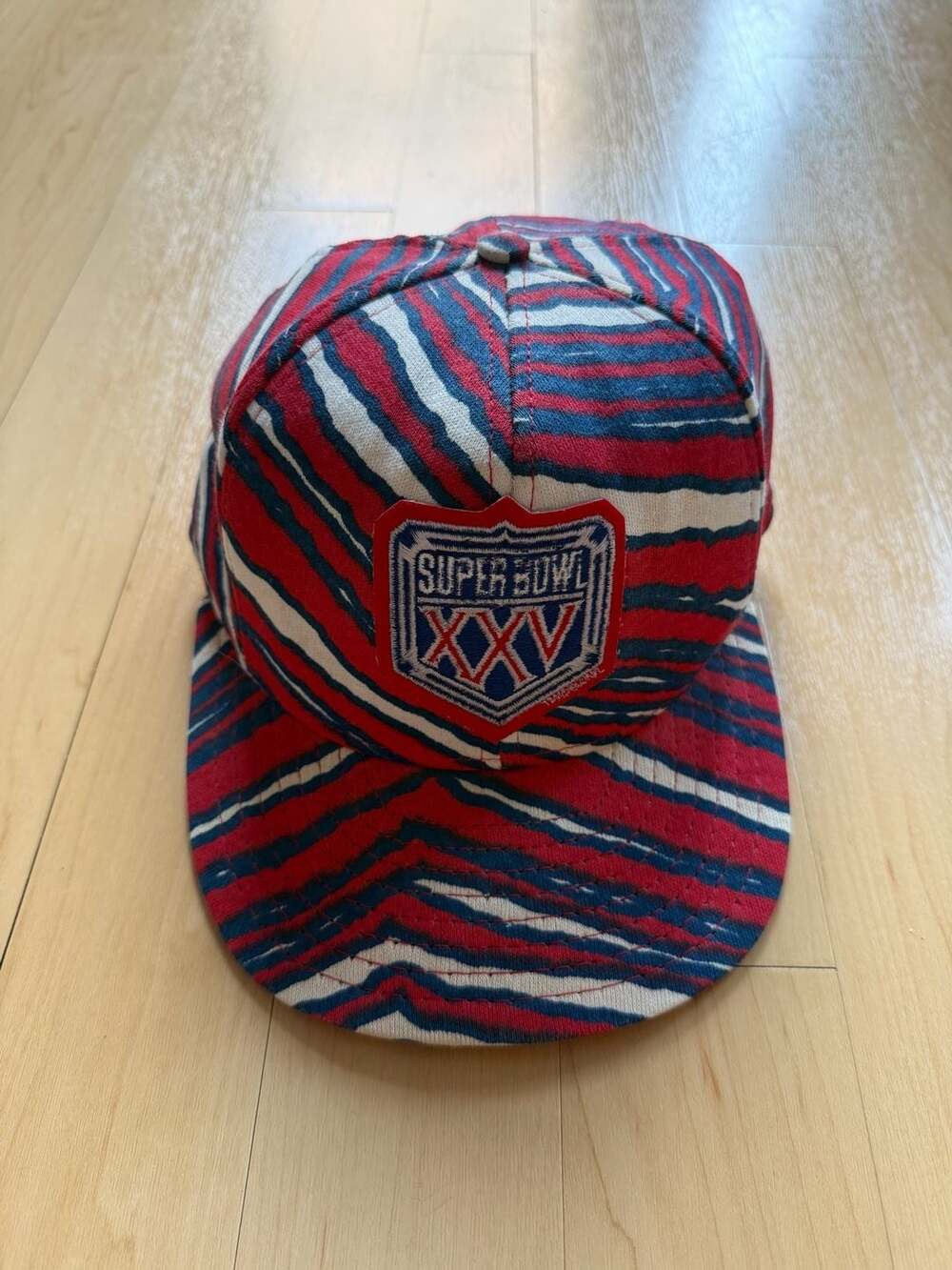 90s Zubaz Super Bowl XXV Snapback Hat Red Blue White